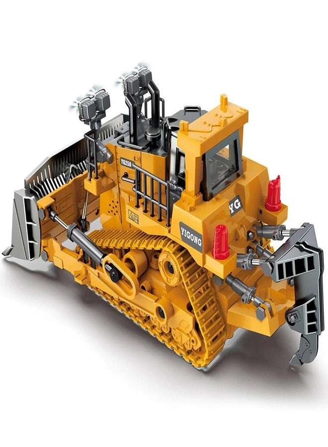 RABRA 9 Channel RC Bulldozer, Remote Control Excavator, 1/24 Crawler Front Loader Construction Vehicles Toy Tractor with 2.4Ghz Transmitter and Alloy Shovel,Lights, Simulation Sound for Kids Gift - Image 5